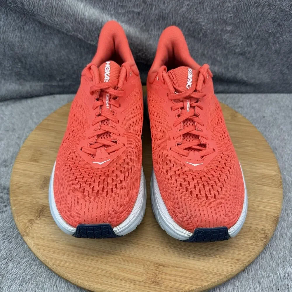 Hoka One One Clifton 7 Shoes Womens Size 9 Orange Running Sneakers 1110509 HCWH